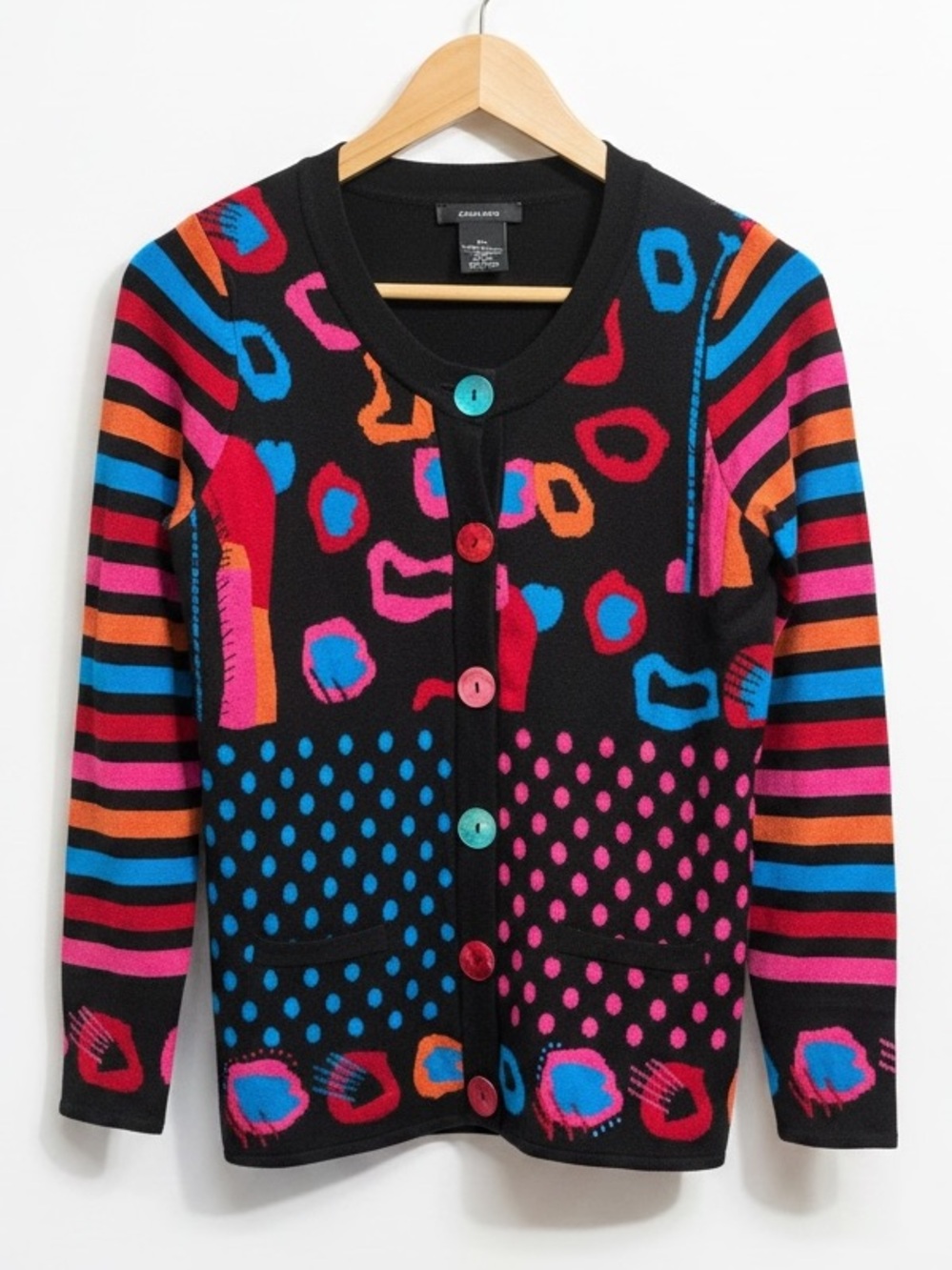 Alison Sheri Colorful Artsy Painted Shell Button Cardigan Size S